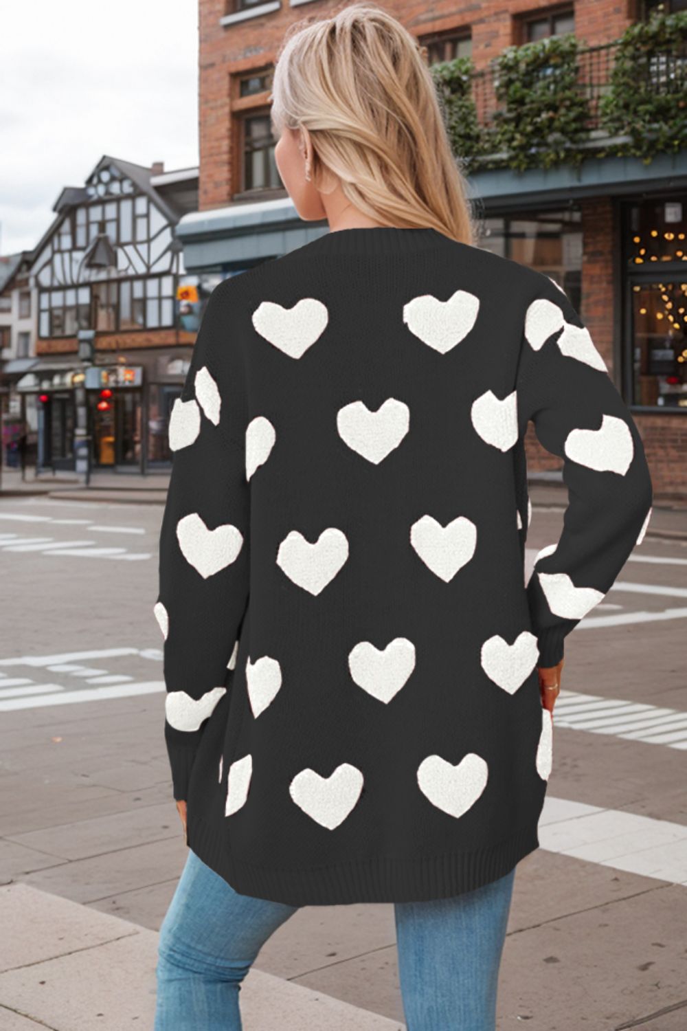 Heart Button Down Long Sleeve Cardigan - ClassiQ