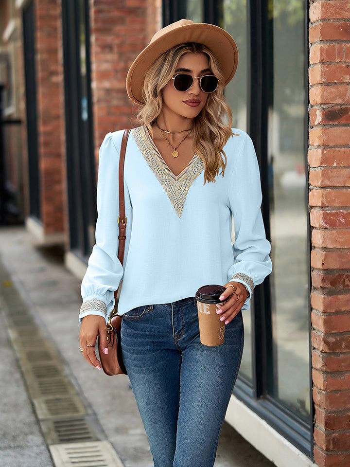 V-Neck Long Sleeve Blouse - ClassiQ