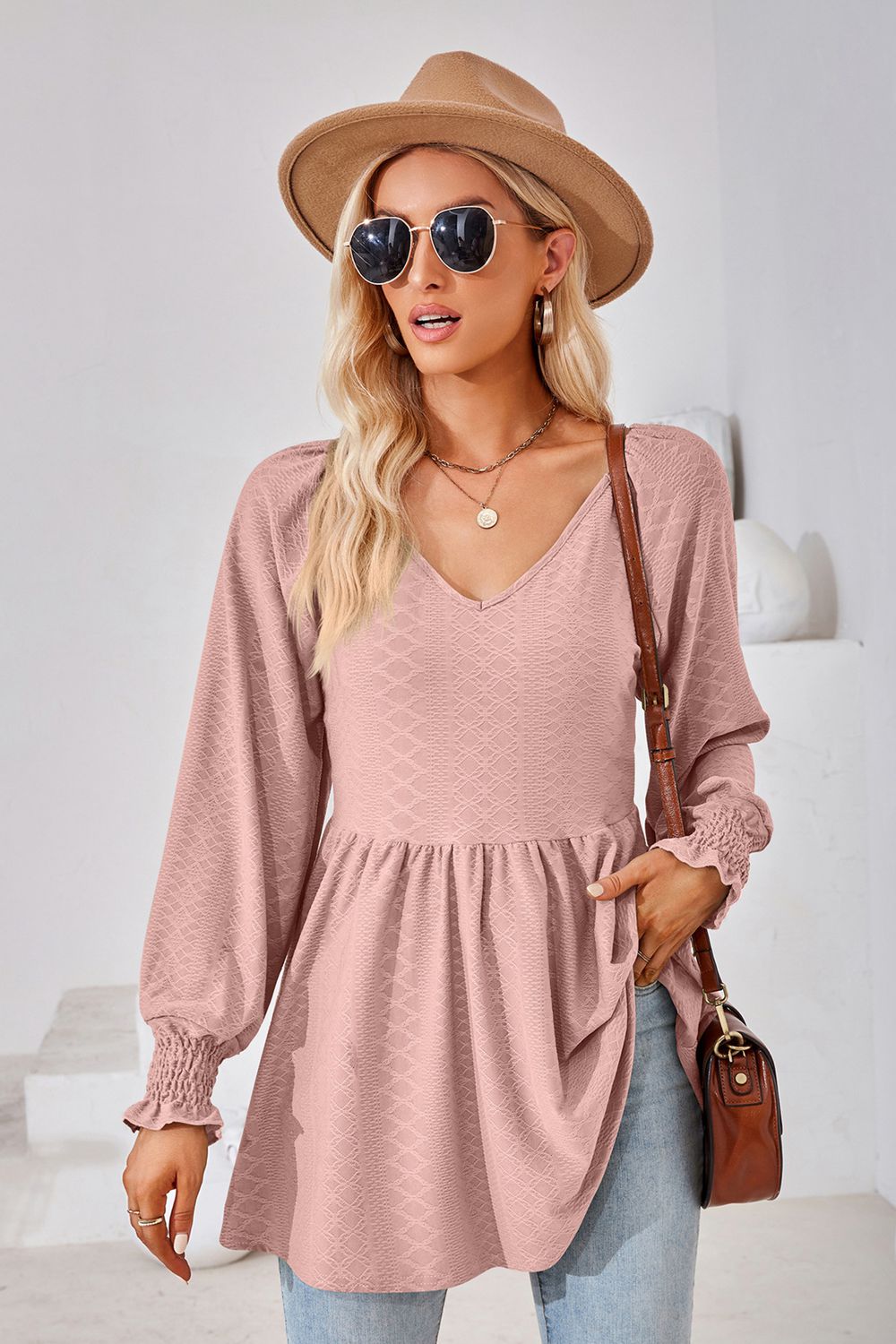 V-Neck Lantern Sleeve Blouse - Classique Collection