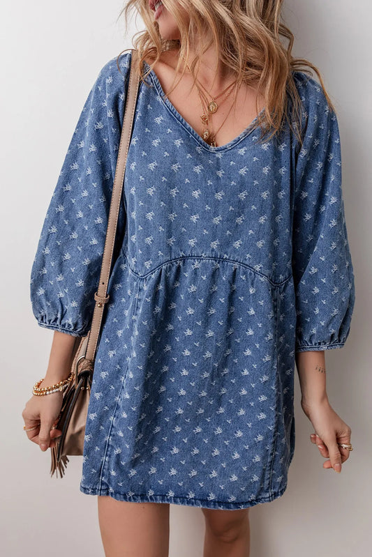 Tied V-Neck Mini Denim Dress - Classique Collection
