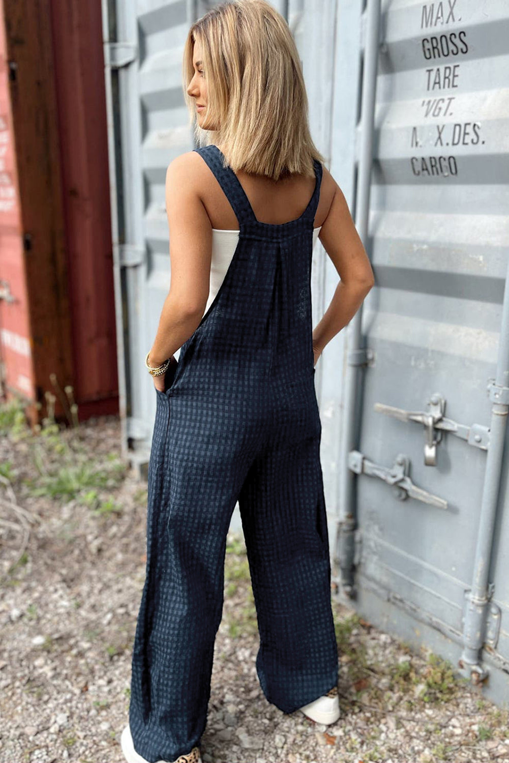 Plaid Wide Strap Wide Leg Overalls - ClassiQ