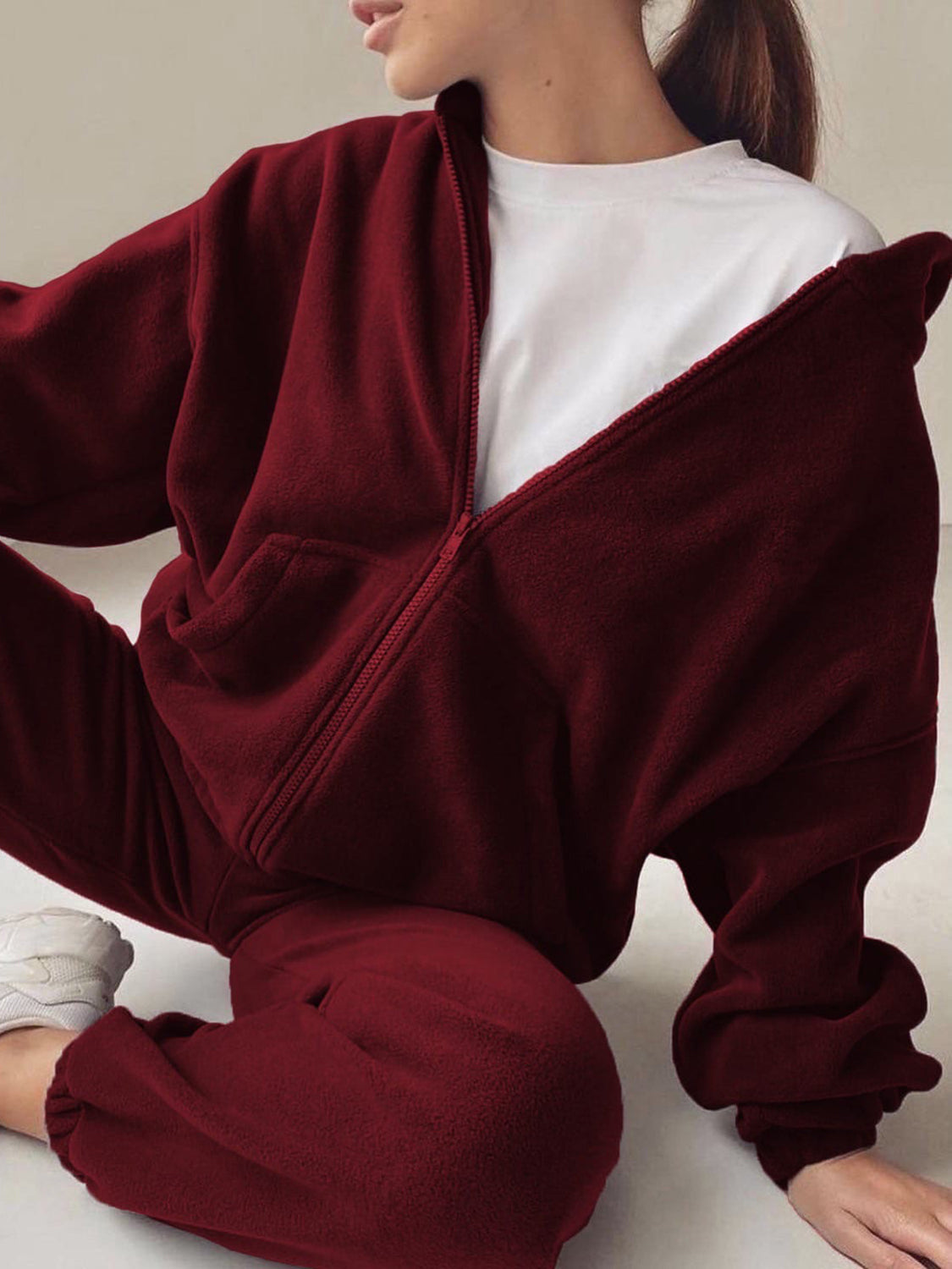 Zip Up Long Sleeve Hoodie and Joggers Set - ClassiQ