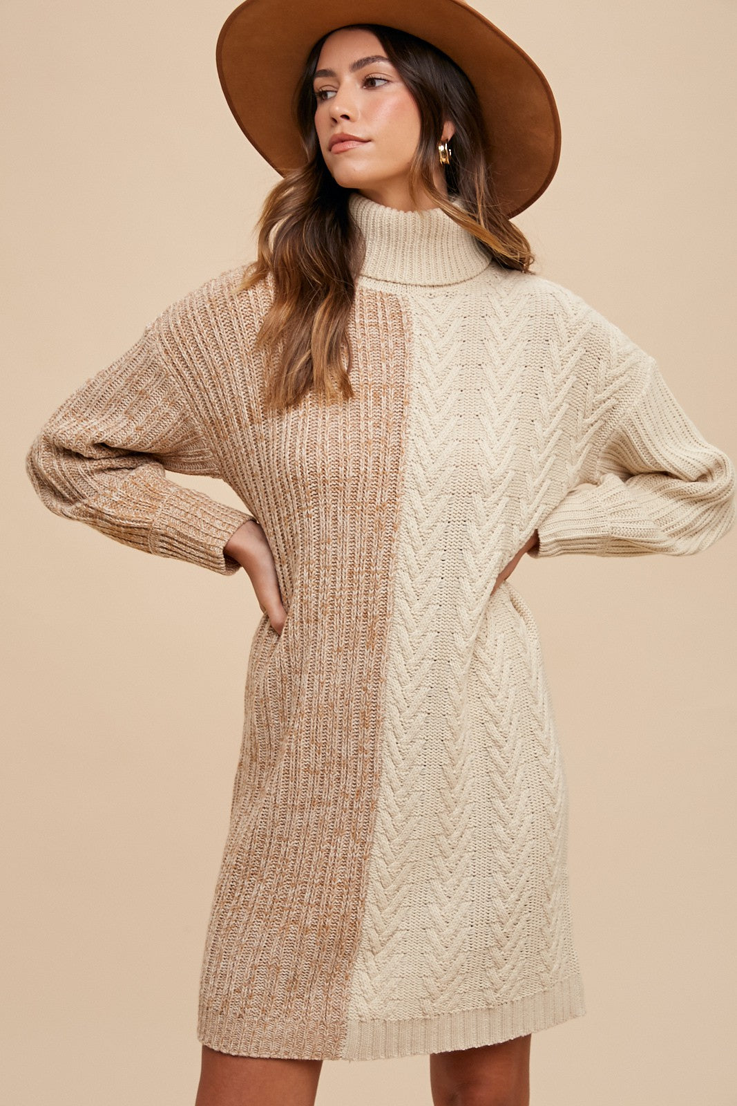 Annie Wear Color Block Turtleneck Sweater Dress - Classique Collection