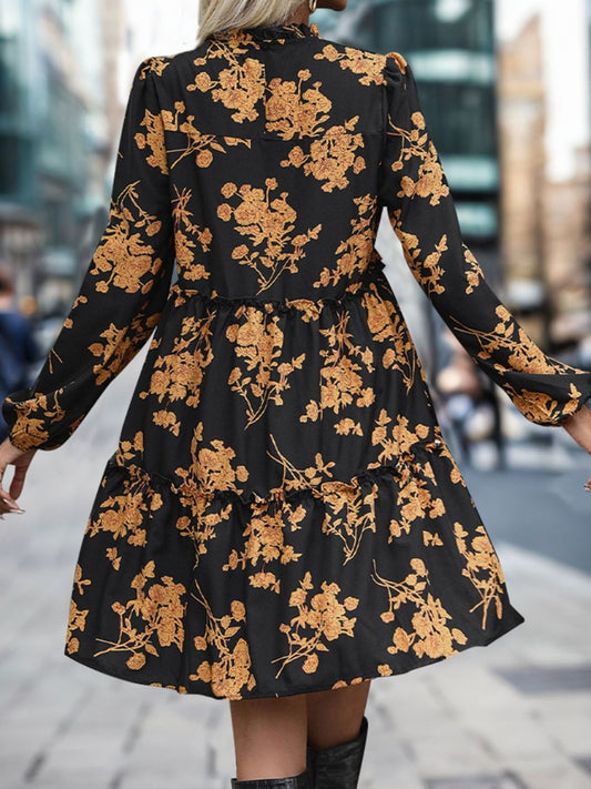 Perfee Frill Printed Long Sleeve Mini Dress - Classique Collection