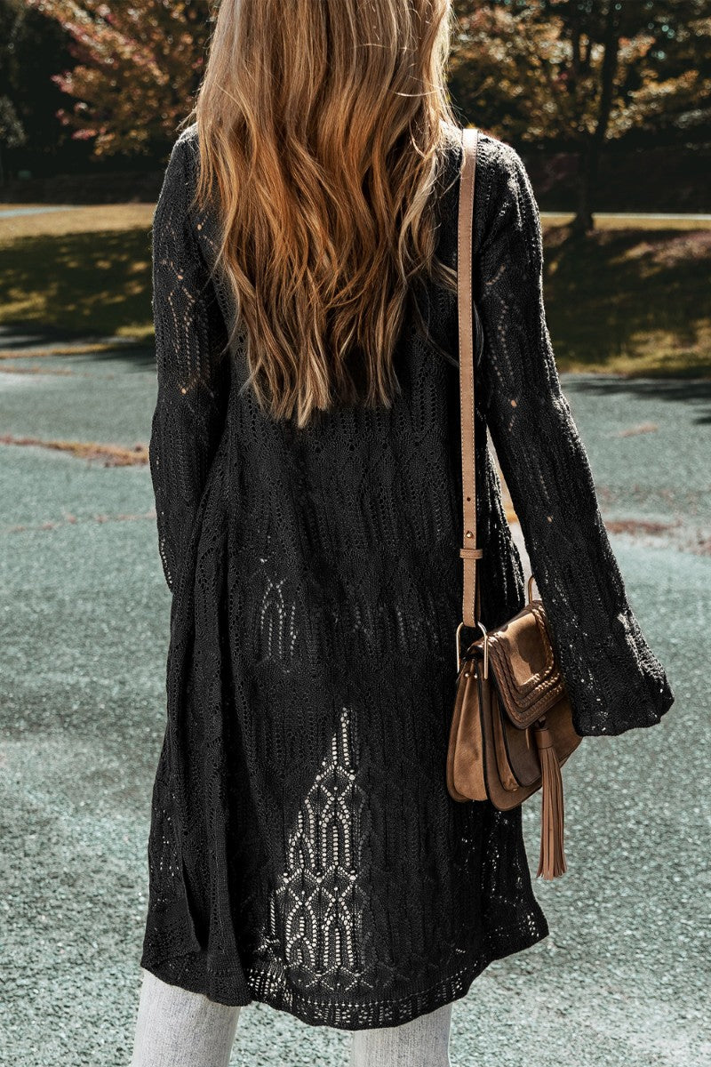 Openwork Open Front Long Sleeve Cardigan - ClassiQ