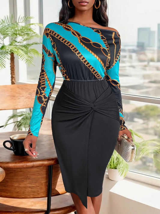 Perfee Twisted Printed Long Sleeve Dress - Classique Collection