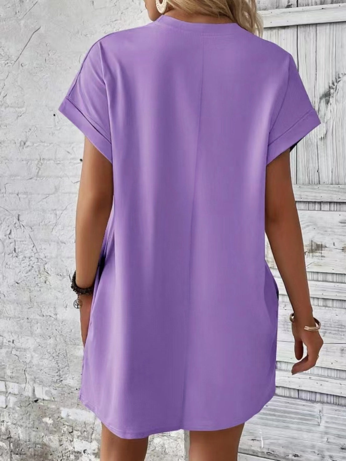 Pocketed Round Neck Short Sleeve Dress - Classique Collection