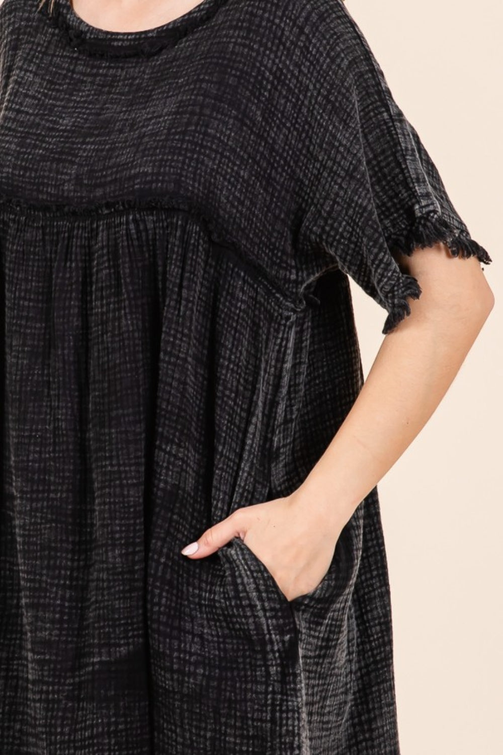 Culture Code Full Size Short Sleeve Babydoll Texture Dress with Pockets - Classique Collection