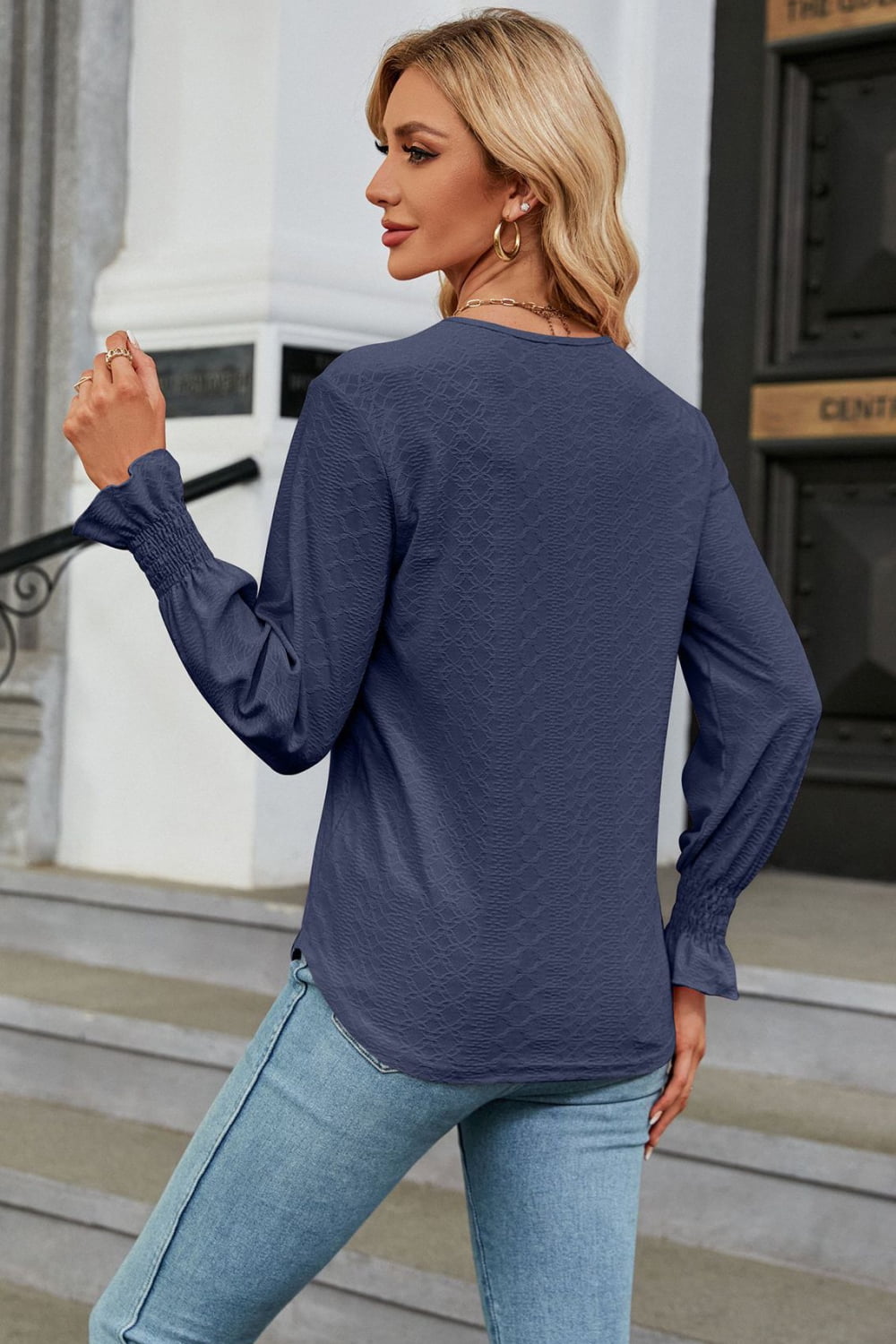 V-Neck Flounce Sleeve Blouse - Classique Collection