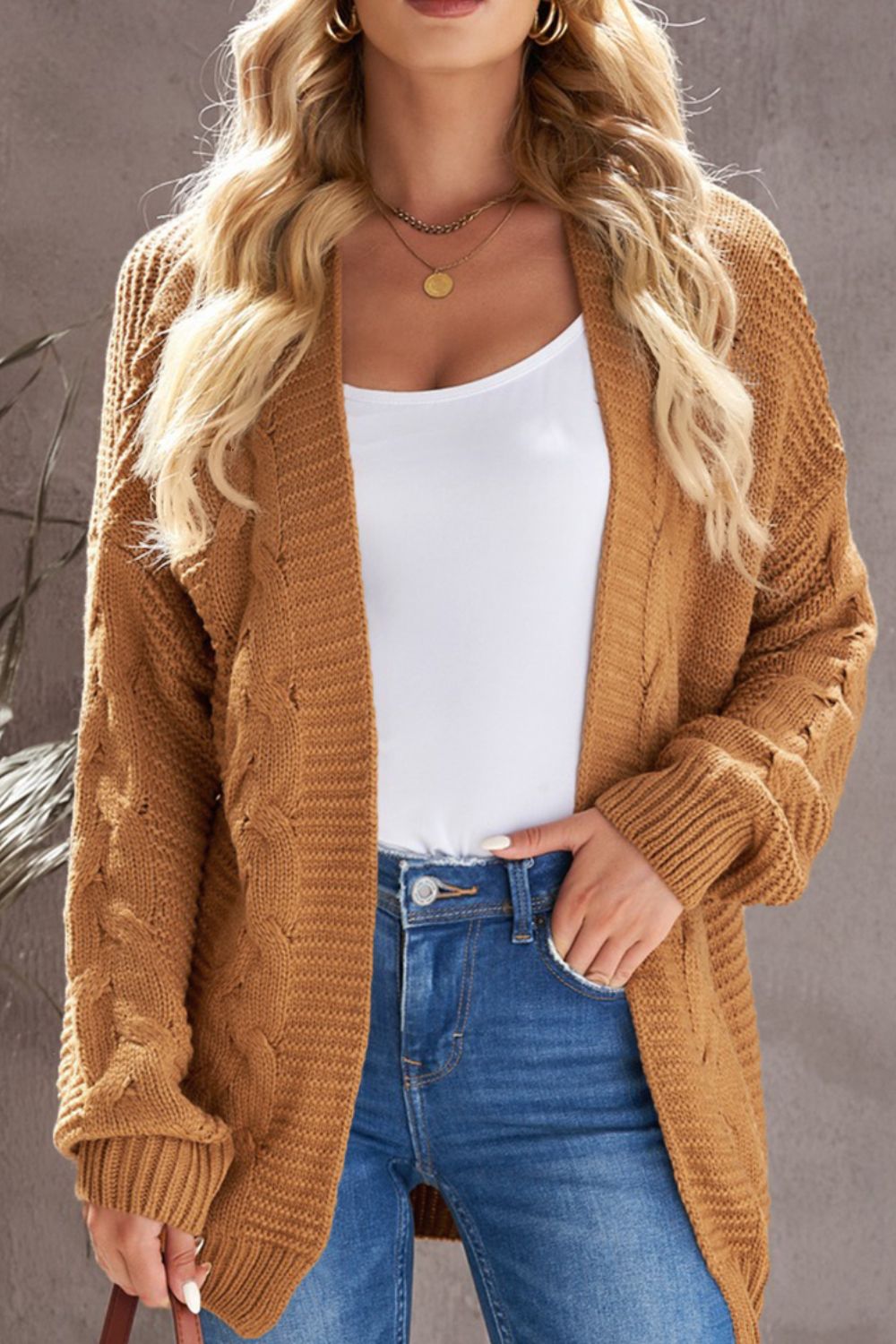 Cable-Knit Open Front Cardigan - ClassiQ