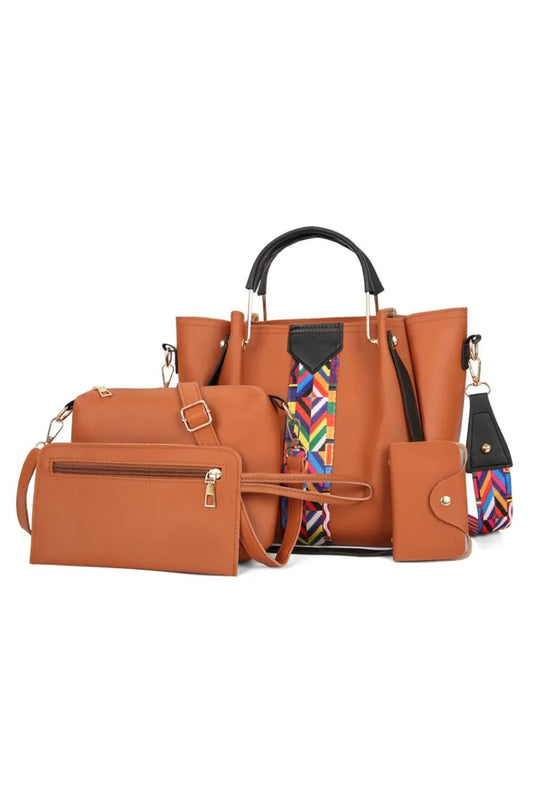 4 - Piece Geometric Strap Bag SetBag