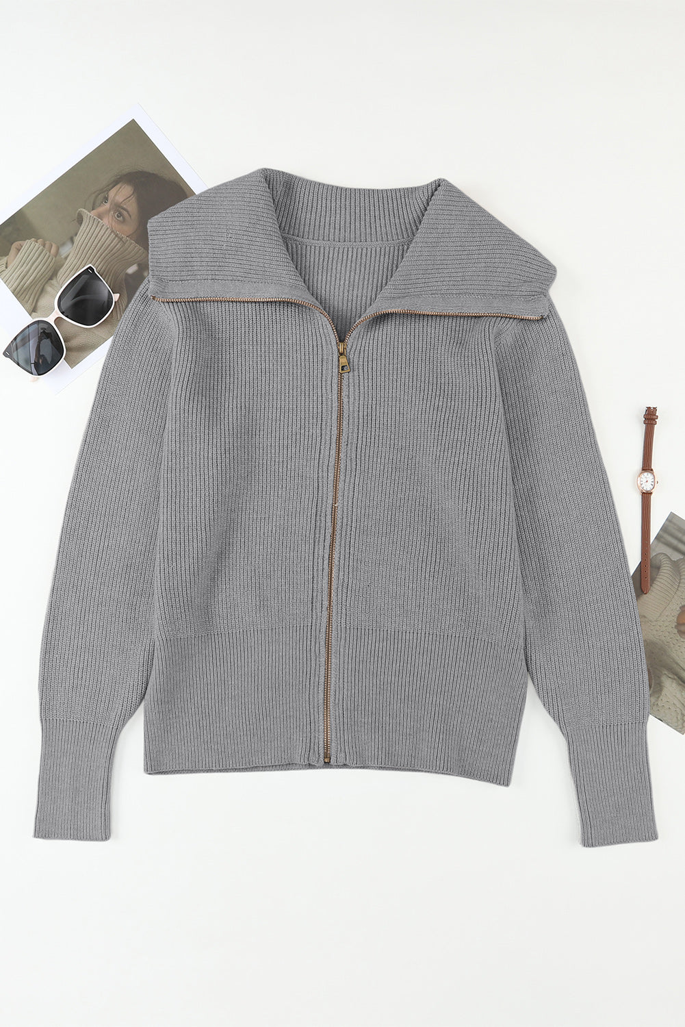 Zip Up Long Sleeve Cardigan - Classique Collection