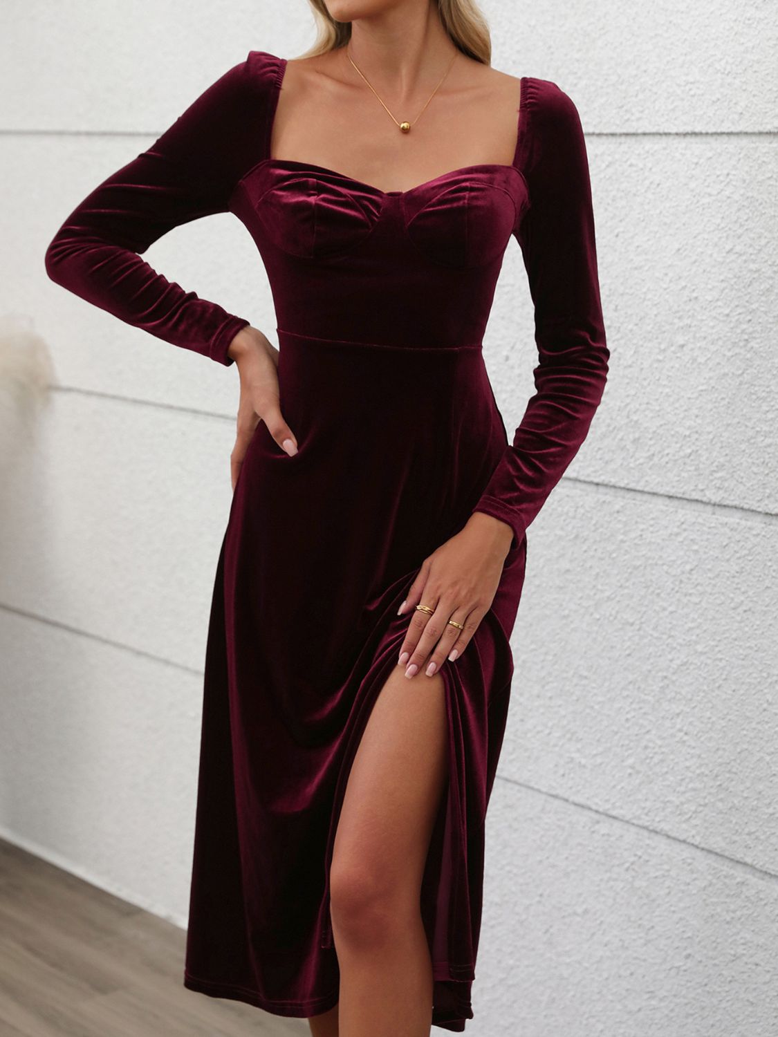 Perfee Sweetheart Neck Long Sleeve Midi Dress - Classique Collection
