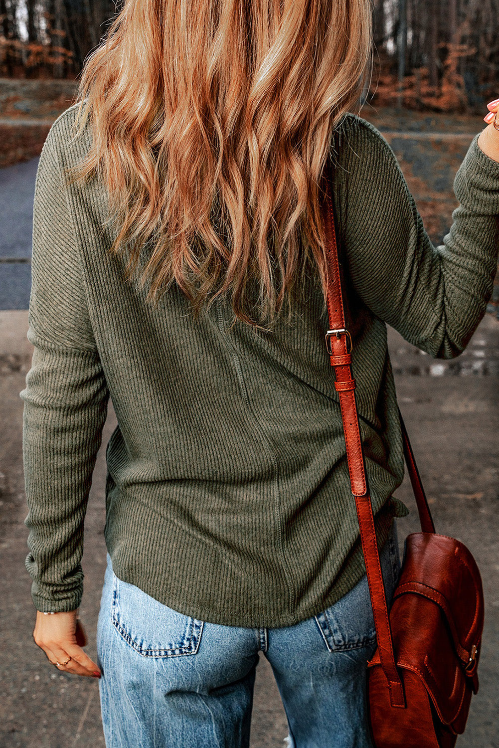 V-Neck Long Sleeve Ribbed Top - Classique Collection