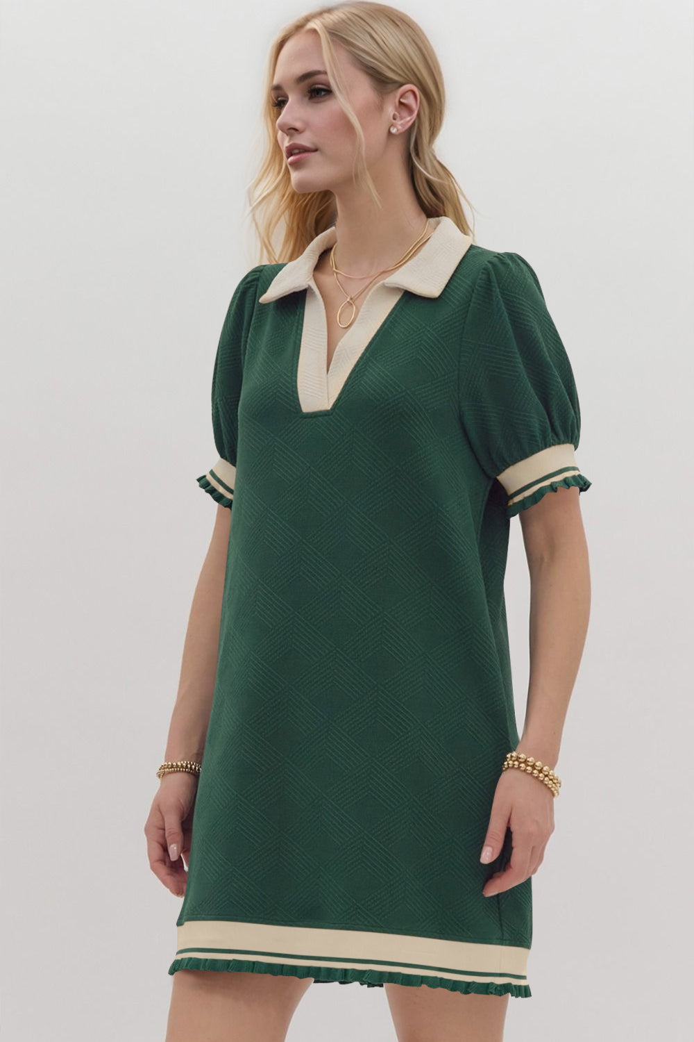 Oh Frill Contrast Trim Johnny Collar Short Sleeve Mini Dress - Classique Collection