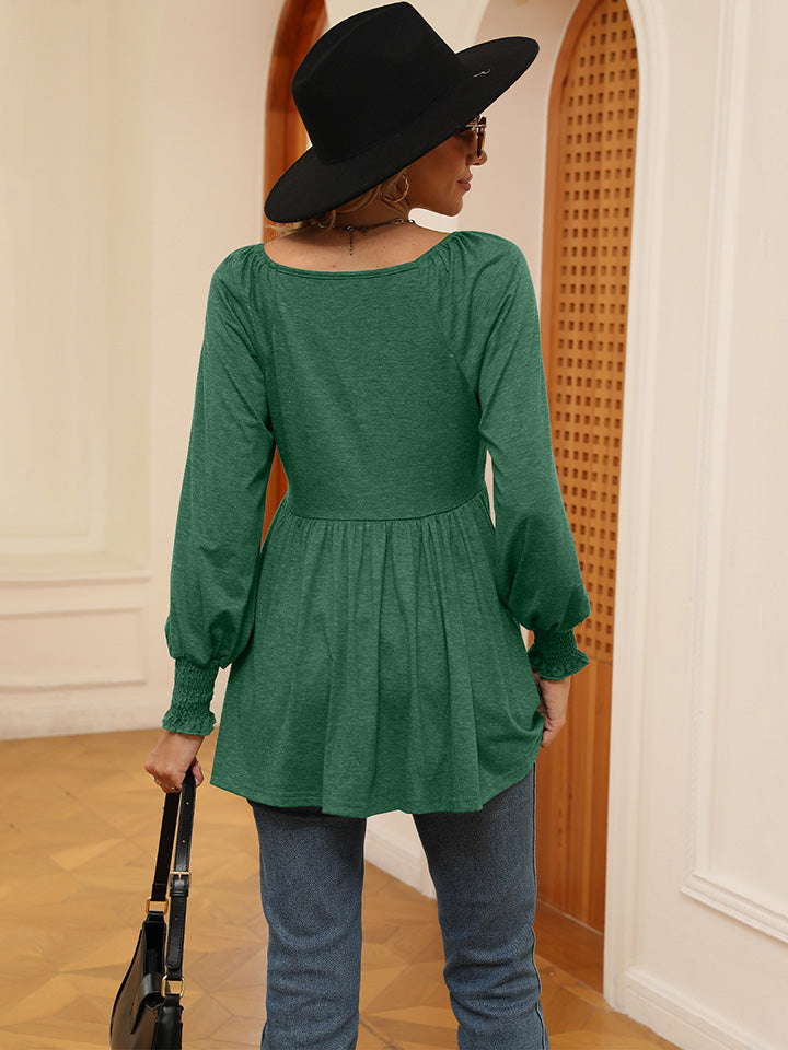 V-Neck Lantern Sleeve Blouse - Classique Collection