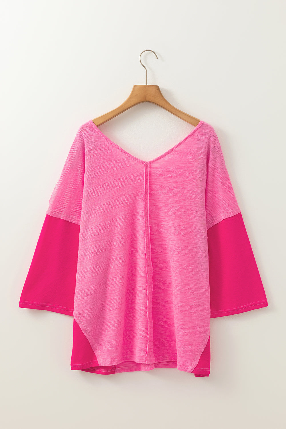 Exposed Seam V-Neck Three-Quarter Sleeve Blouse - Classique Collection