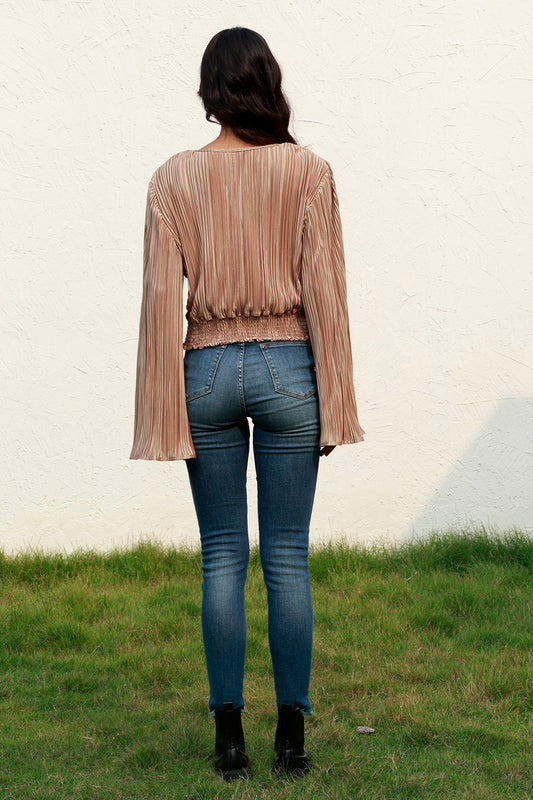 Twisted Smocked Flare Sleeve Cropped Top - Classique Collection