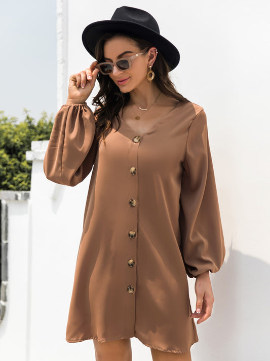 V-Neck Long Sleeve Mini Dress - Classique Collection