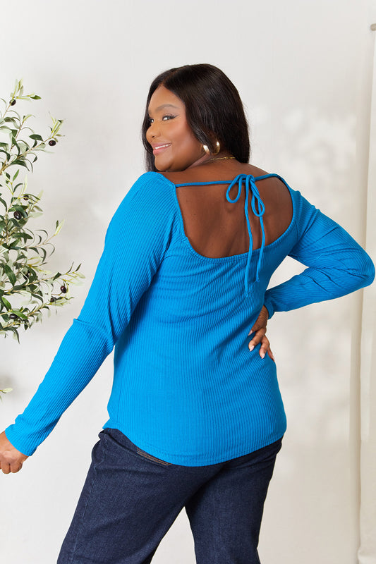 Culture Code Full Size Ribbed Sweetheart Neck Knit Top - Classique Collection