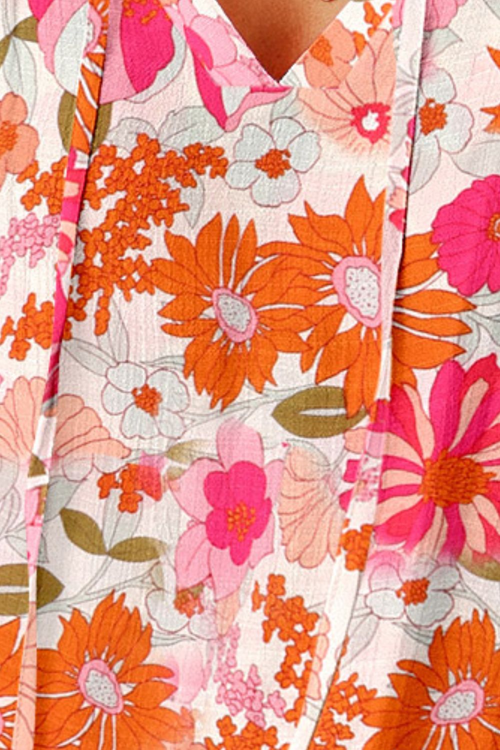 Floral Tie Neck Flutter Sleeve Blouse - ClassiQ