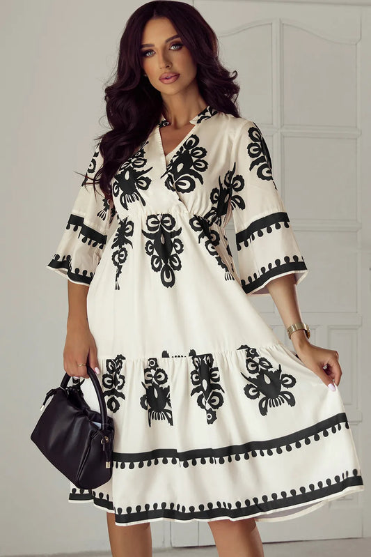 Printed Half Sleeve Knee Length Dress - Classique Collection