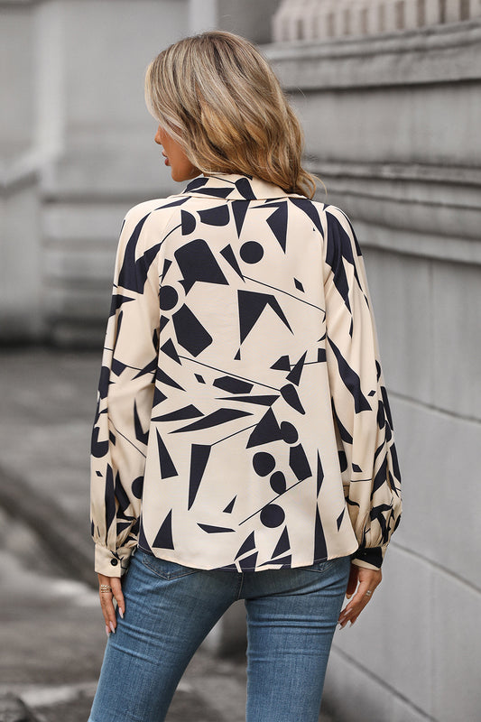 Perfee Printed Johnny Collar Blouse - Classique Collection