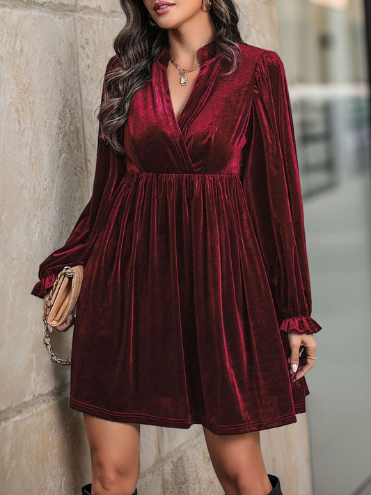 Perfee Ruched Surplice Long Sleeve Mini Dress - Classique Collection