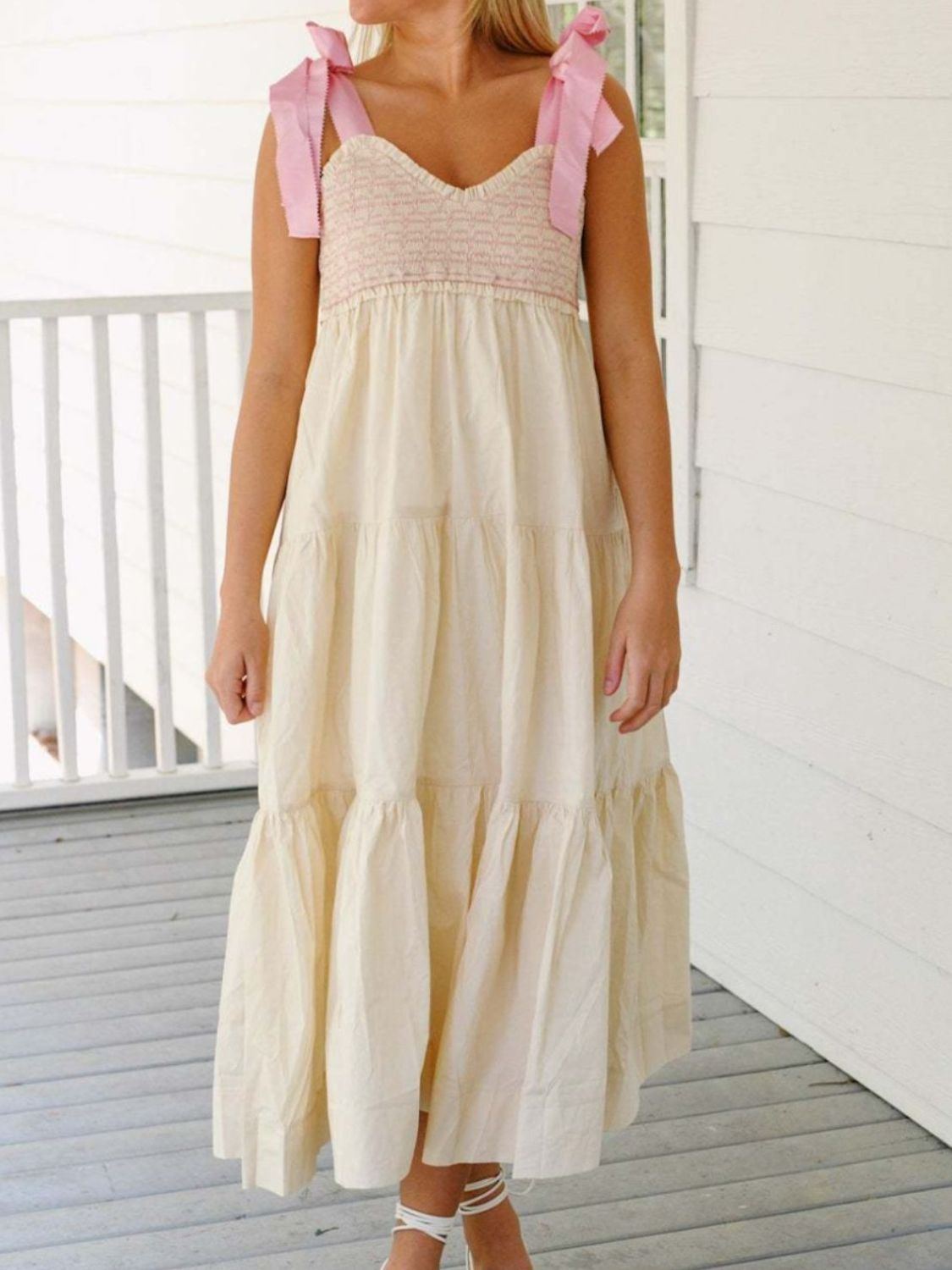 Tiered Tie Shoulder Midi Cami Dress - Classique Collection
