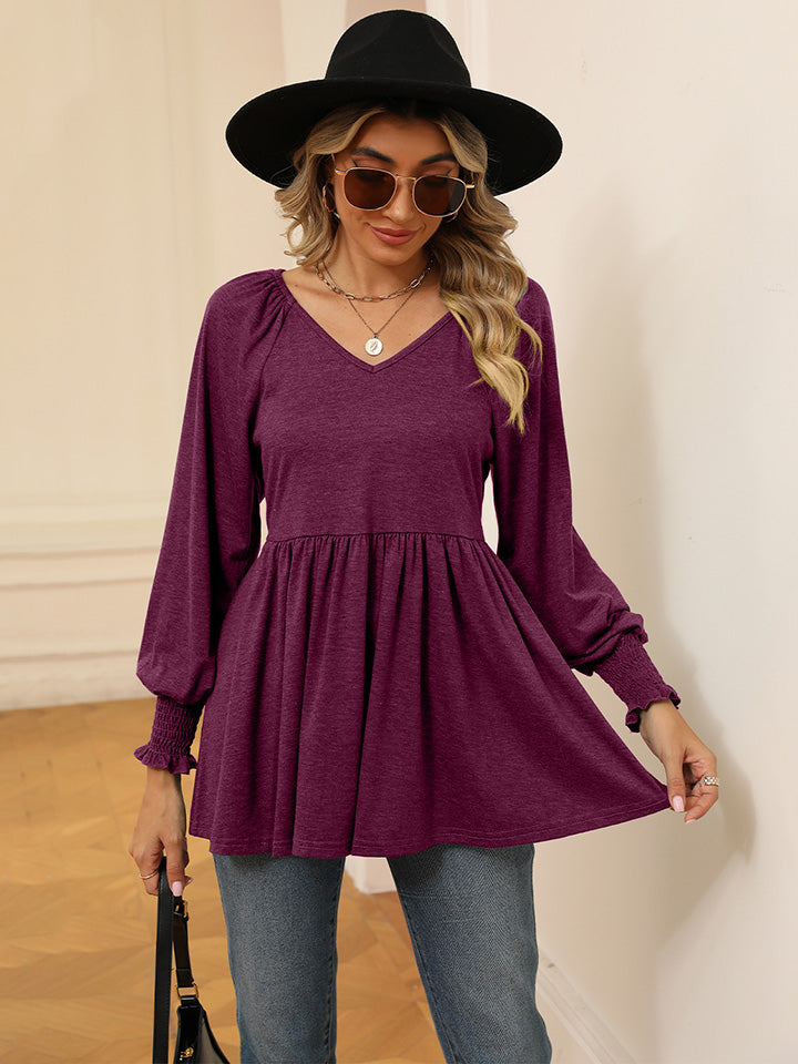 V-Neck Lantern Sleeve Blouse - Classique Collection