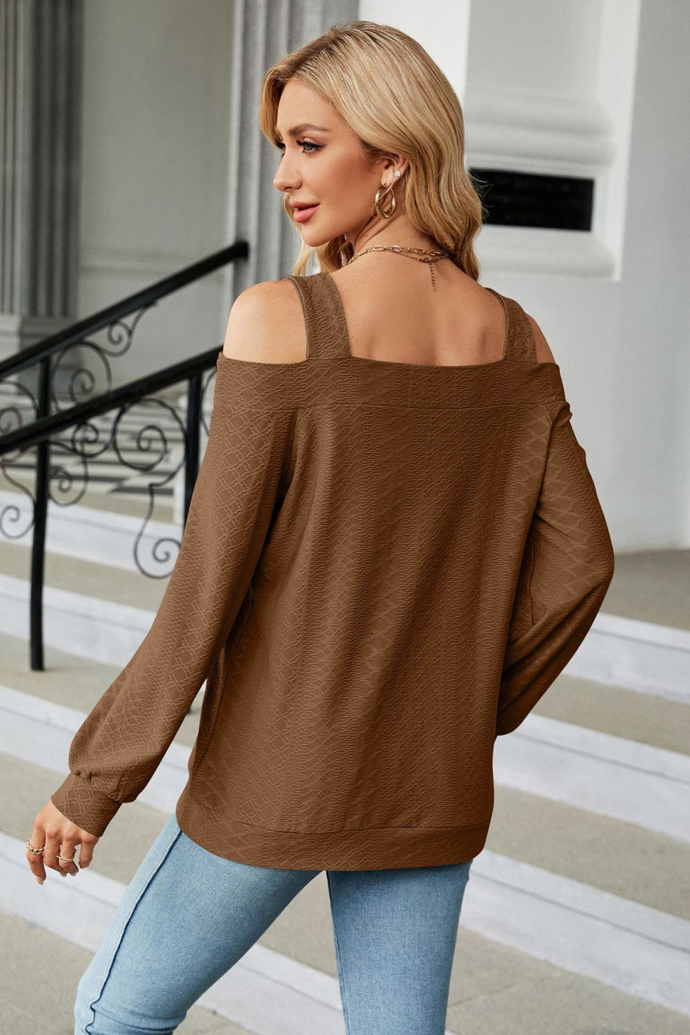 Cold Shoulder Square Neck Cutout Blouse - Classique Collection