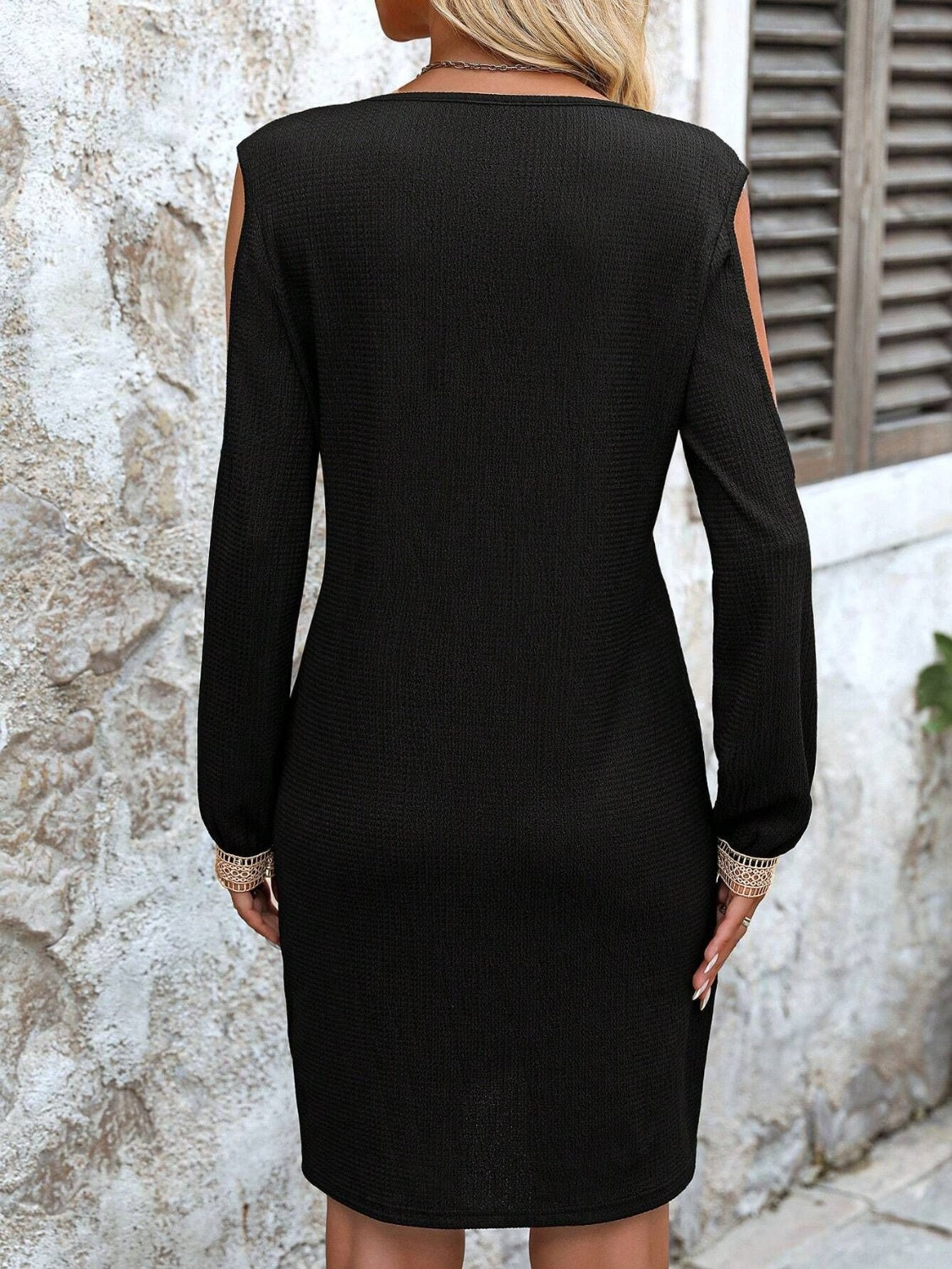 Lace Detail V-Neck Cold Shoulder Dress - Classique Collection