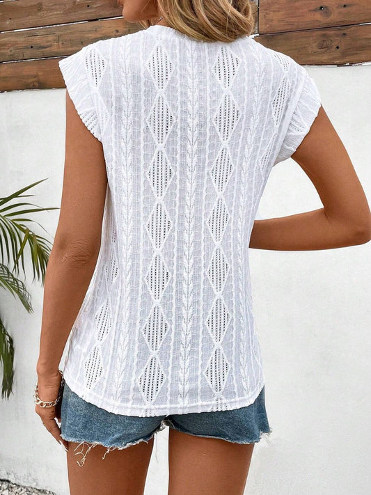 Eyelet Round Neck Cap Sleeve Top - Classique Collection