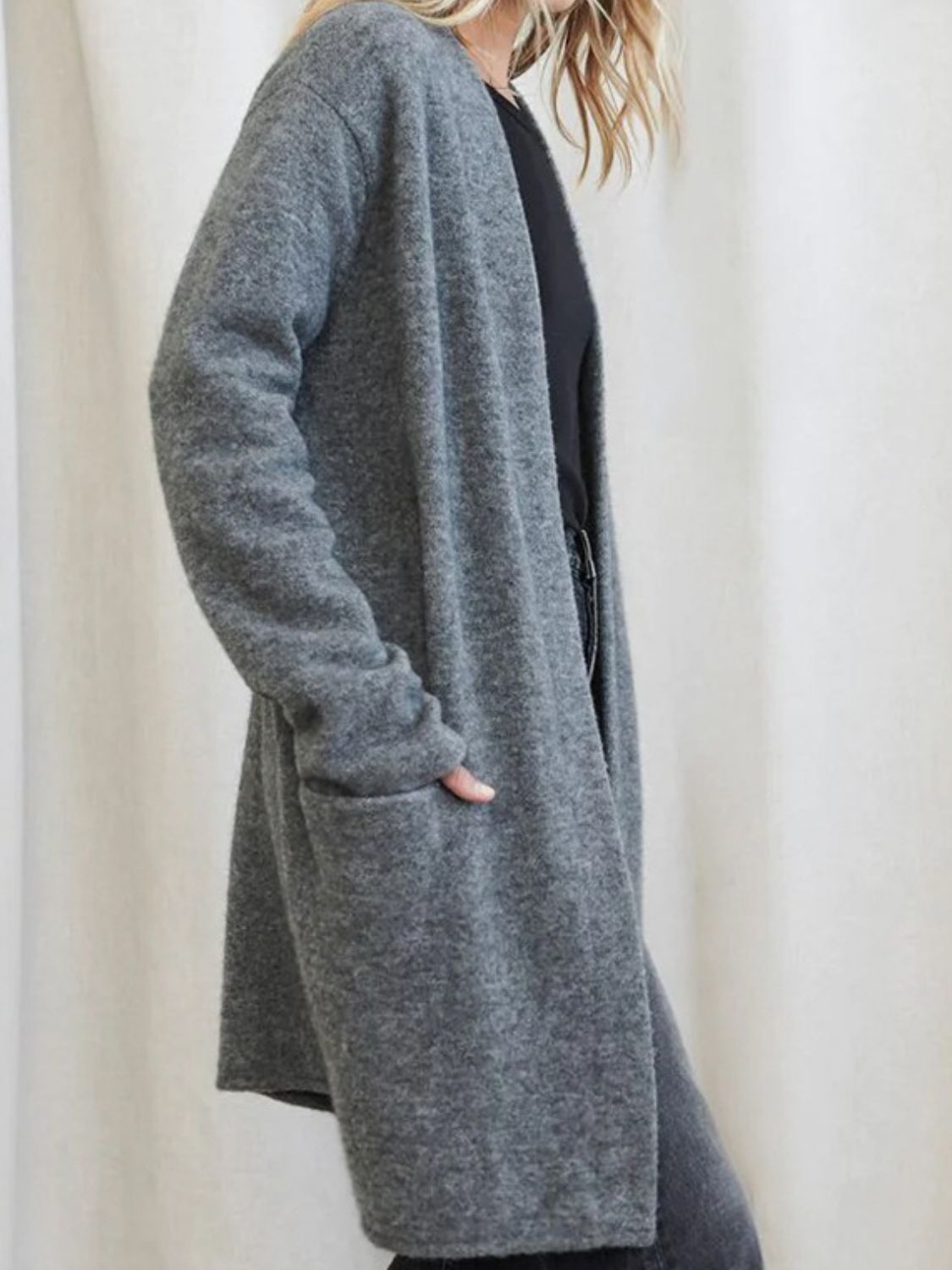 Open Front Long Sleeve Cardigan with Pockets - ClassiQ