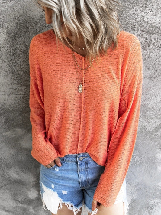 V-Neck Drop Shoulder Knit Top - Classique Collection