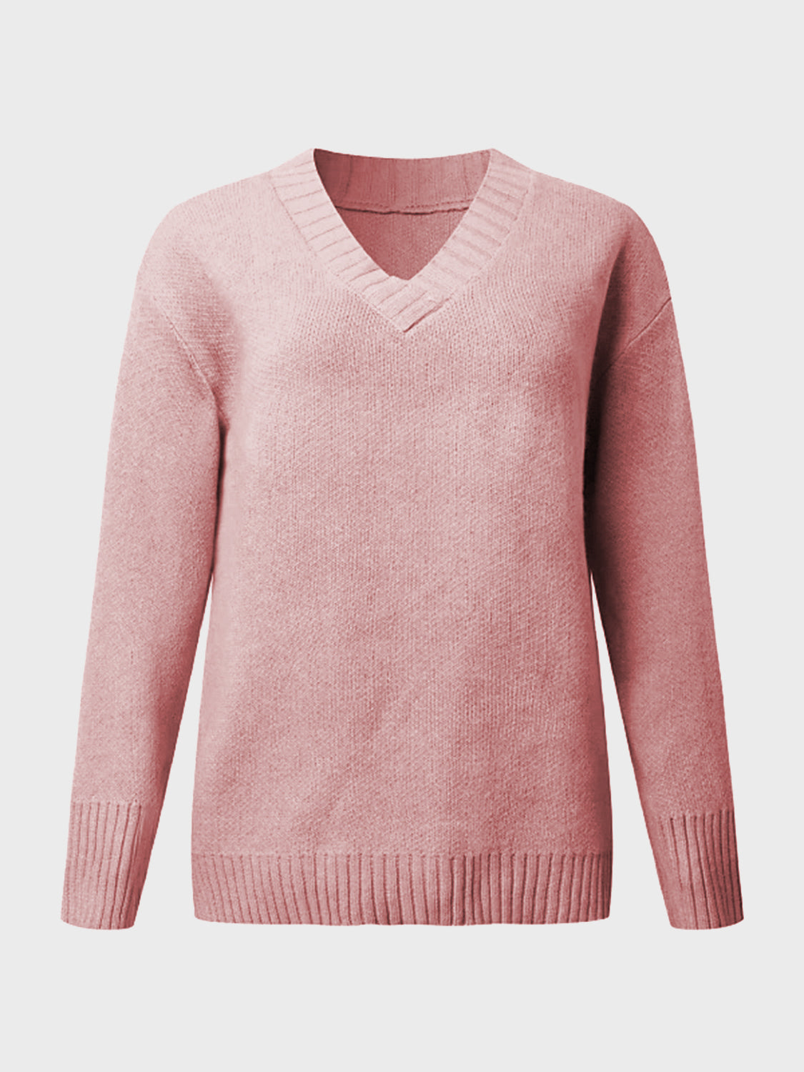 V-Neck Long Sleeve Knit Top - ClassiQ