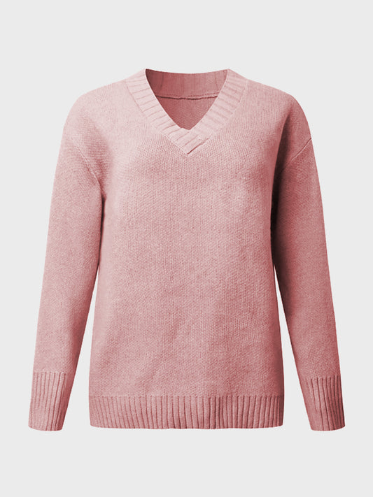 V-Neck Long Sleeve Knit Top - ClassiQ