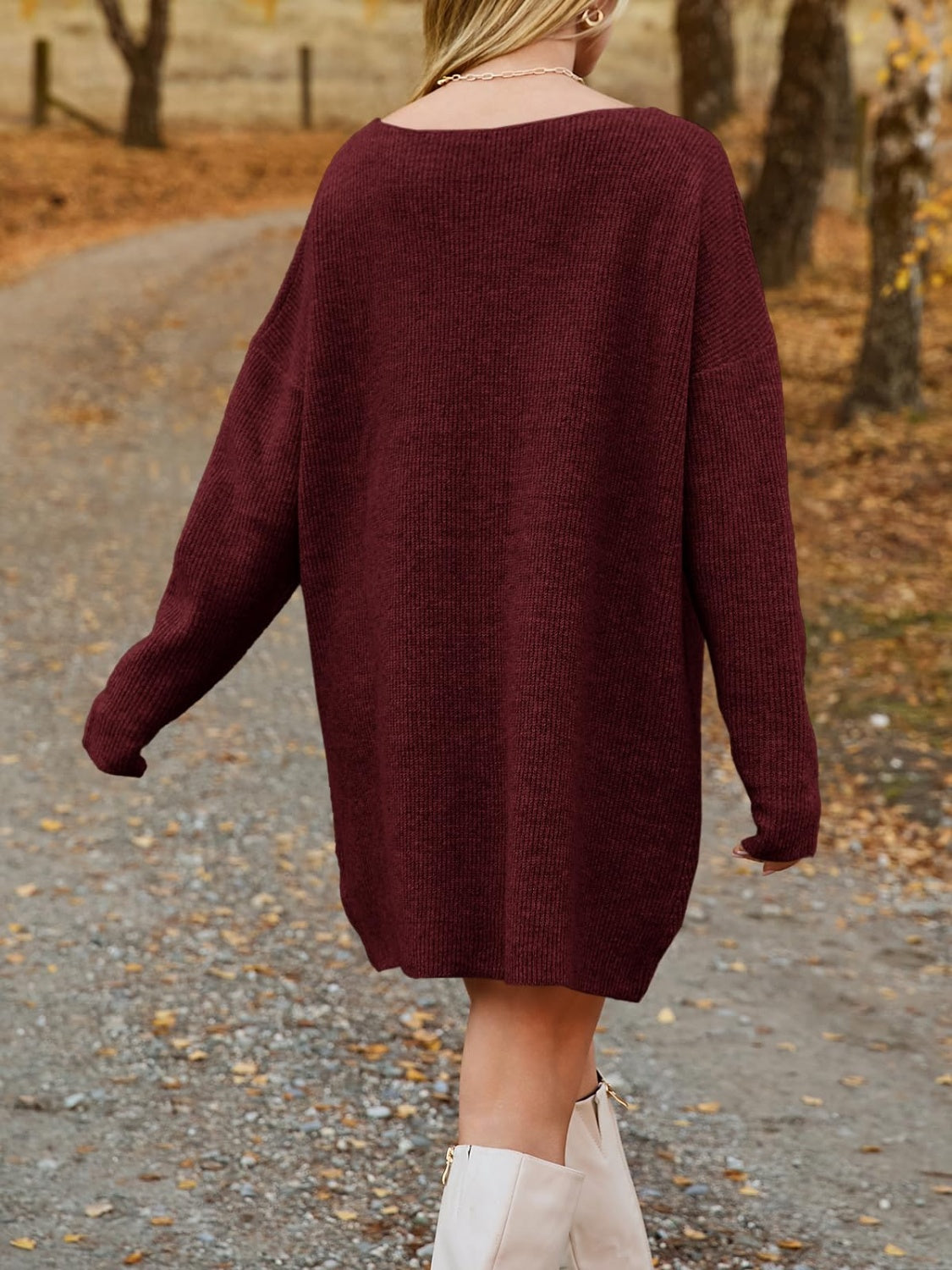 V-Neck Dropped Shoulder Sweater Dress - Classique Collection