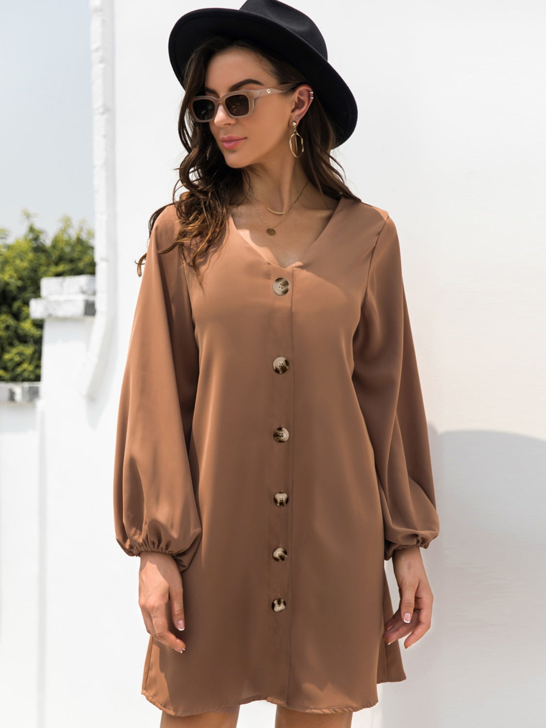 V-Neck Long Sleeve Mini Dress - Classique Collection