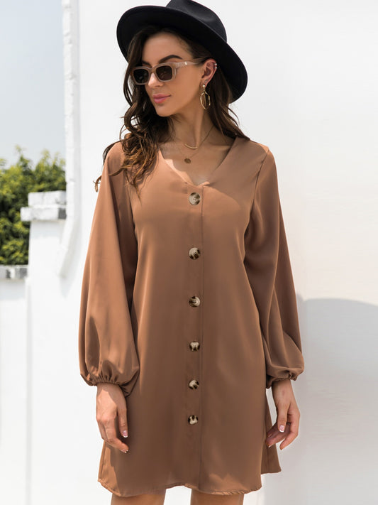 V-Neck Long Sleeve Mini Dress - Classique Collection