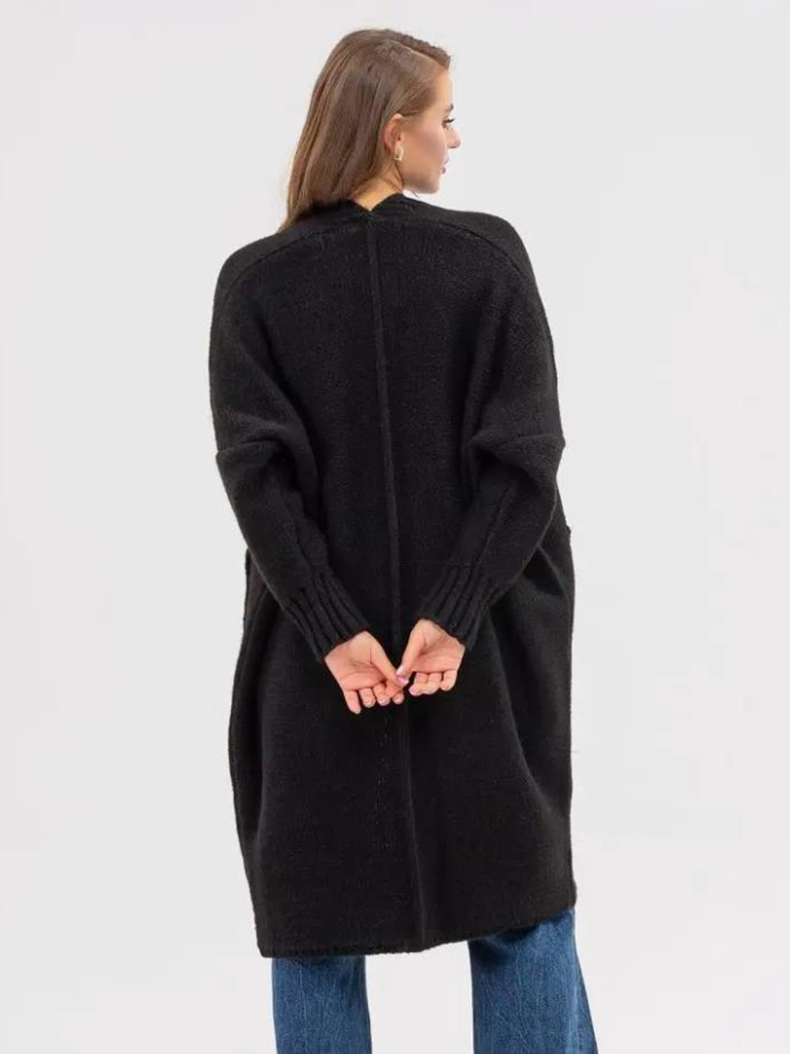 Pocketed Open Front Long Sleeve Longline Cardigan - ClassiQ