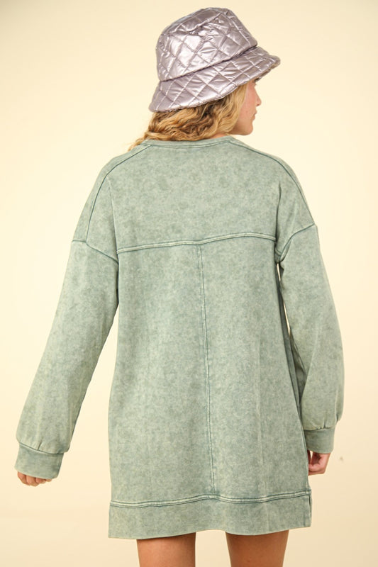 VERY J Mineral Washed Oversized Sweatshirt Mini Dress - Classique Collection