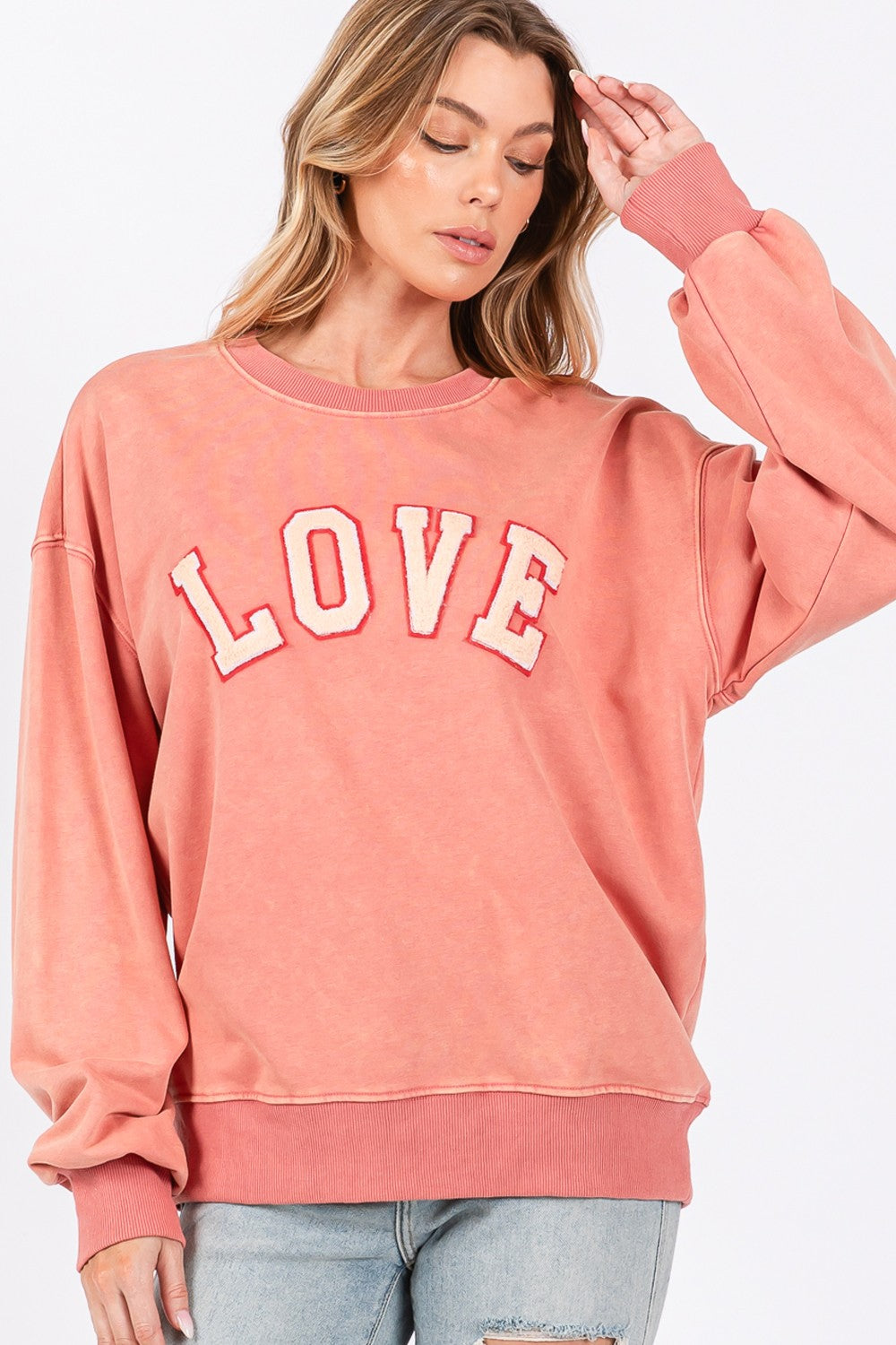 SAGE + FIG LOVE Path Applique Drop Shoulder Sweatshirt - ClassiQ