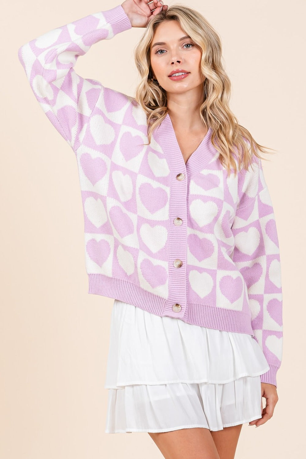 Mittoshop Checkered Heart Button Down Cardigan - ClassiQ