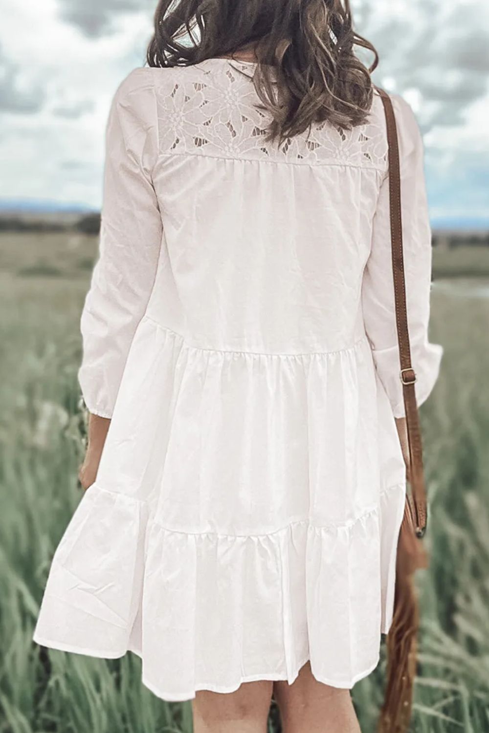 Tiered Round Neck Three-Quarter Sleeve Dress - Classique Collection