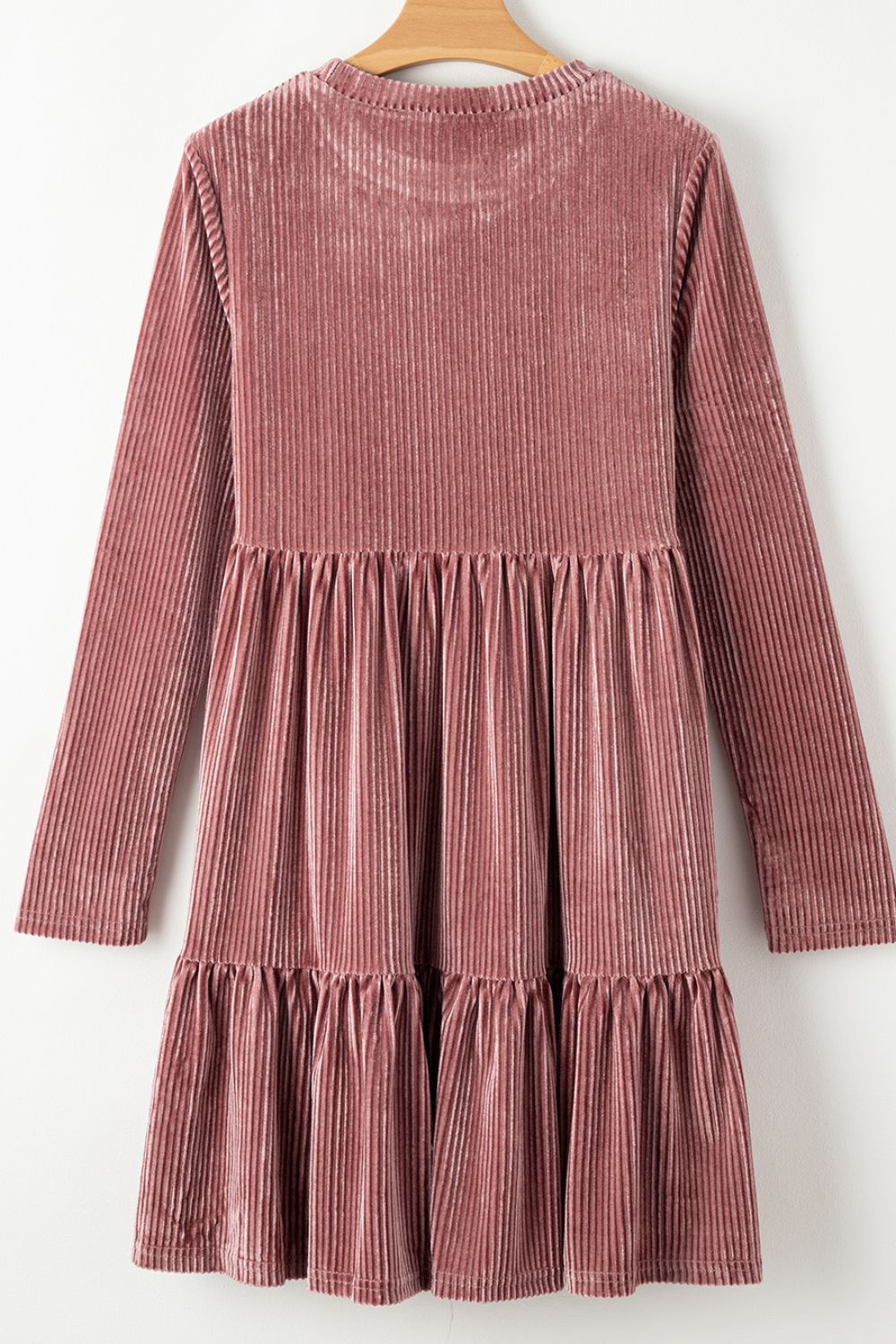 Ruffle Hem Round Neck Long Sleeve Dress - Classique Collection