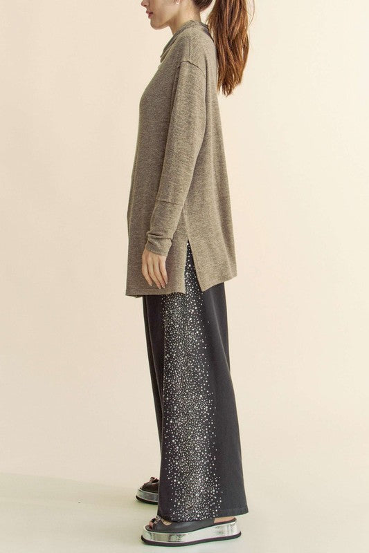 Davi & Dani Slit Mock Neck Long Sleeve Top - Classique Collection