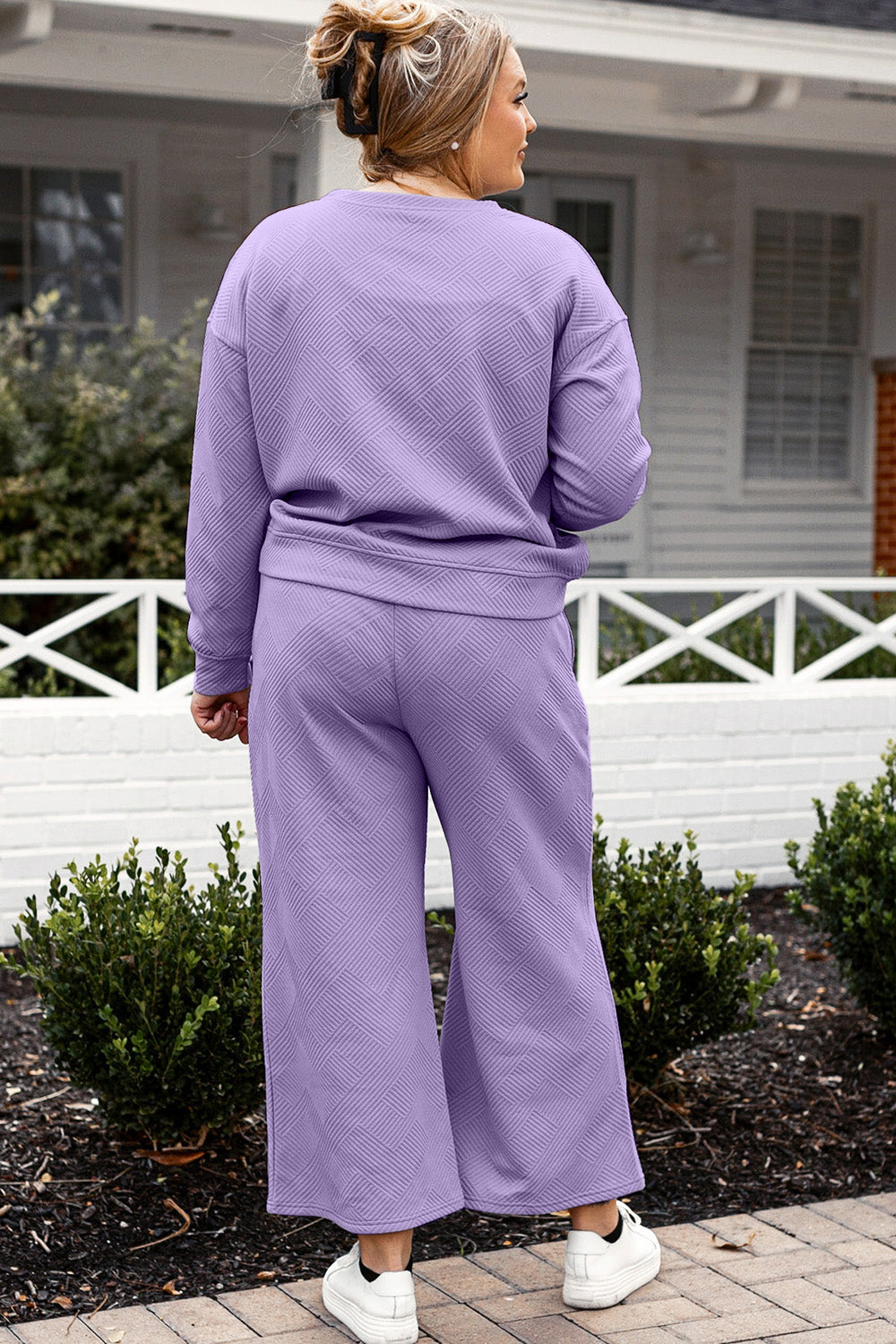 Double Take Full Size Textured Long Sleeve Top and Drawstring Pants Set - ClassiQ