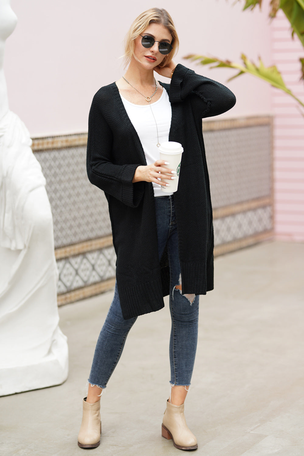 Open Front Long Sleeve Cardigan - ClassiQ