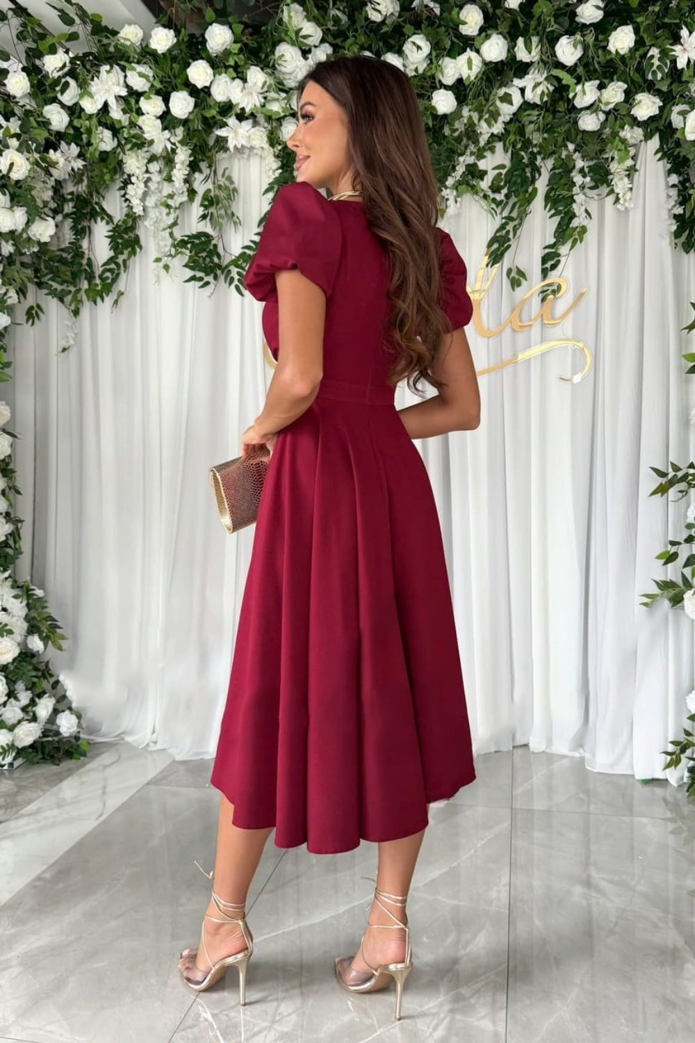 Surplice Puff Sleeve Midi Dress - Classique Collection